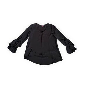 Vince Camuto Black Tiered Ruffle Sleeve Blouse High-Low Hem XS
